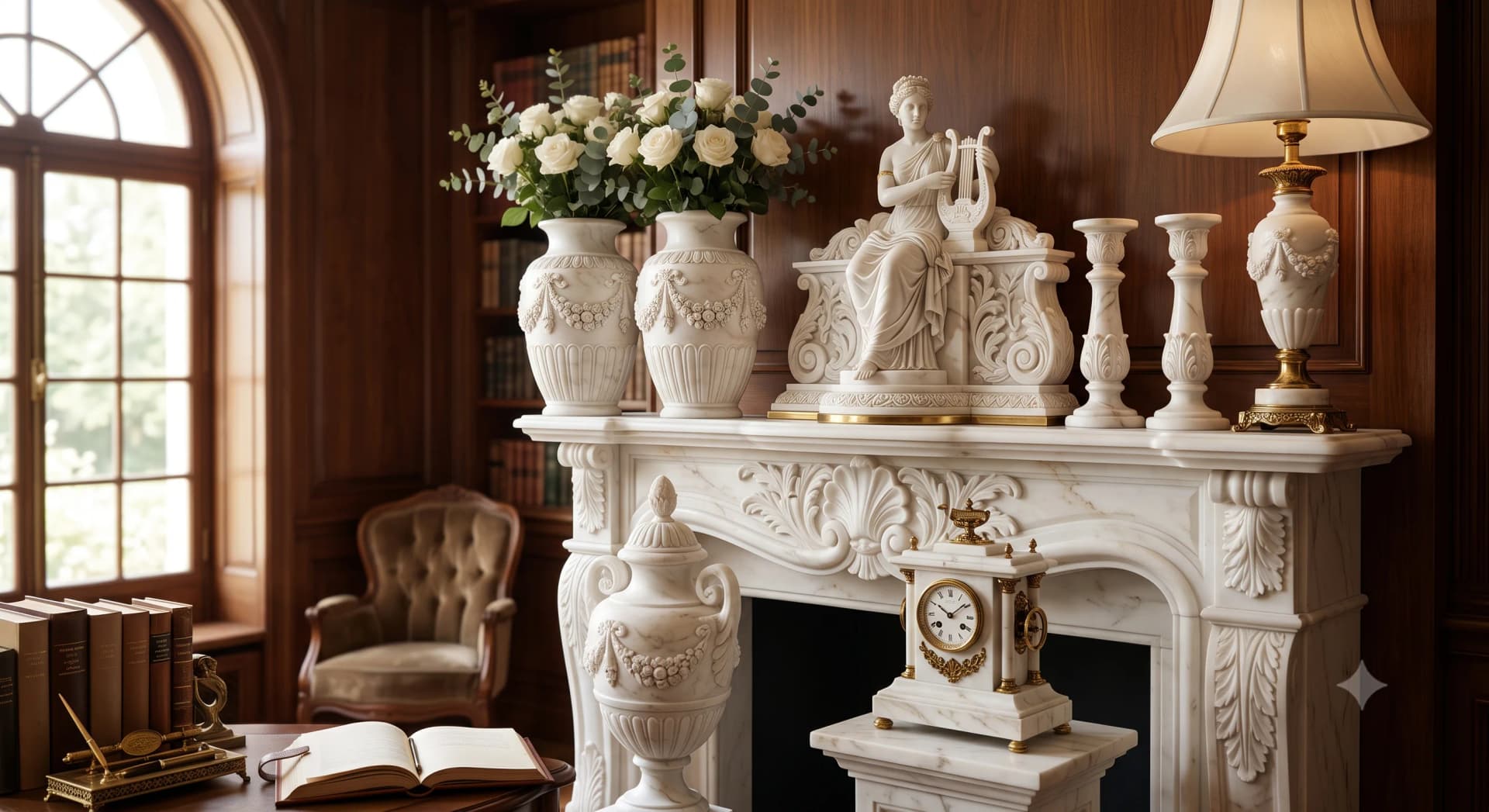 Geometric Decor Set in Carrara White marble, alternate view