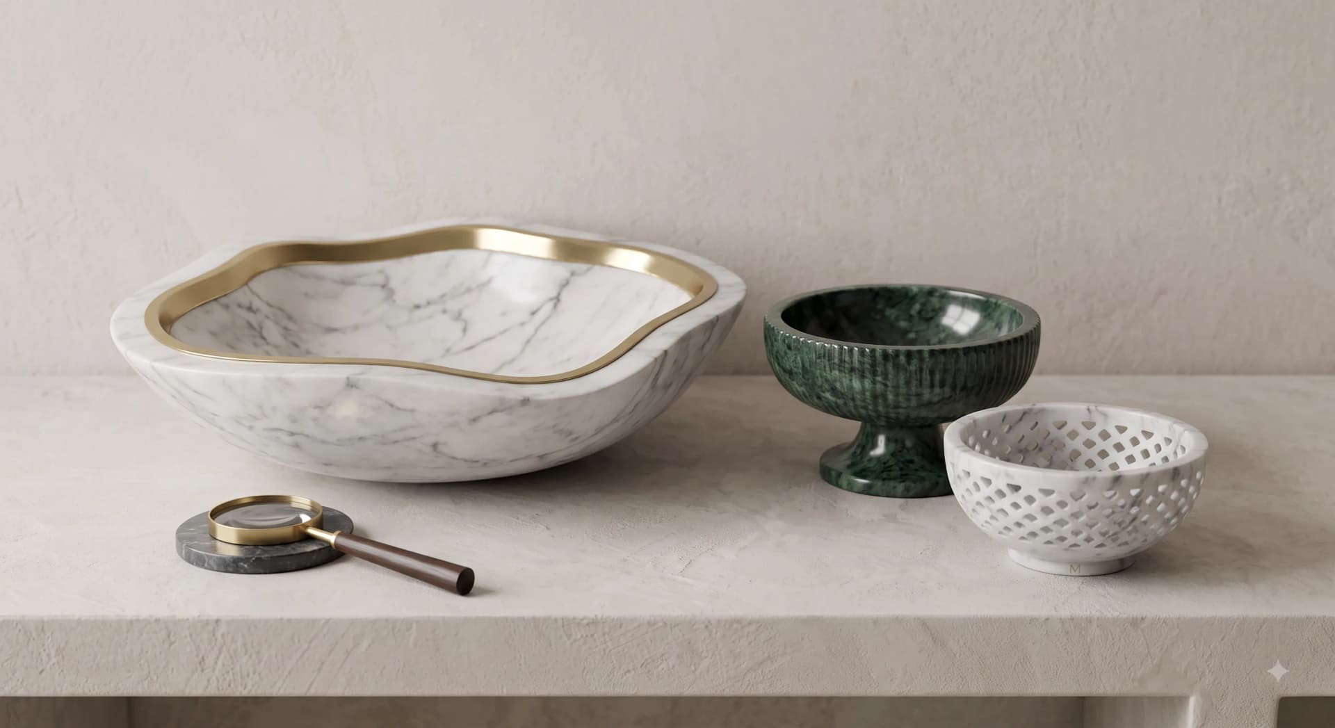 Minimalist marble bowl on a textured cloth