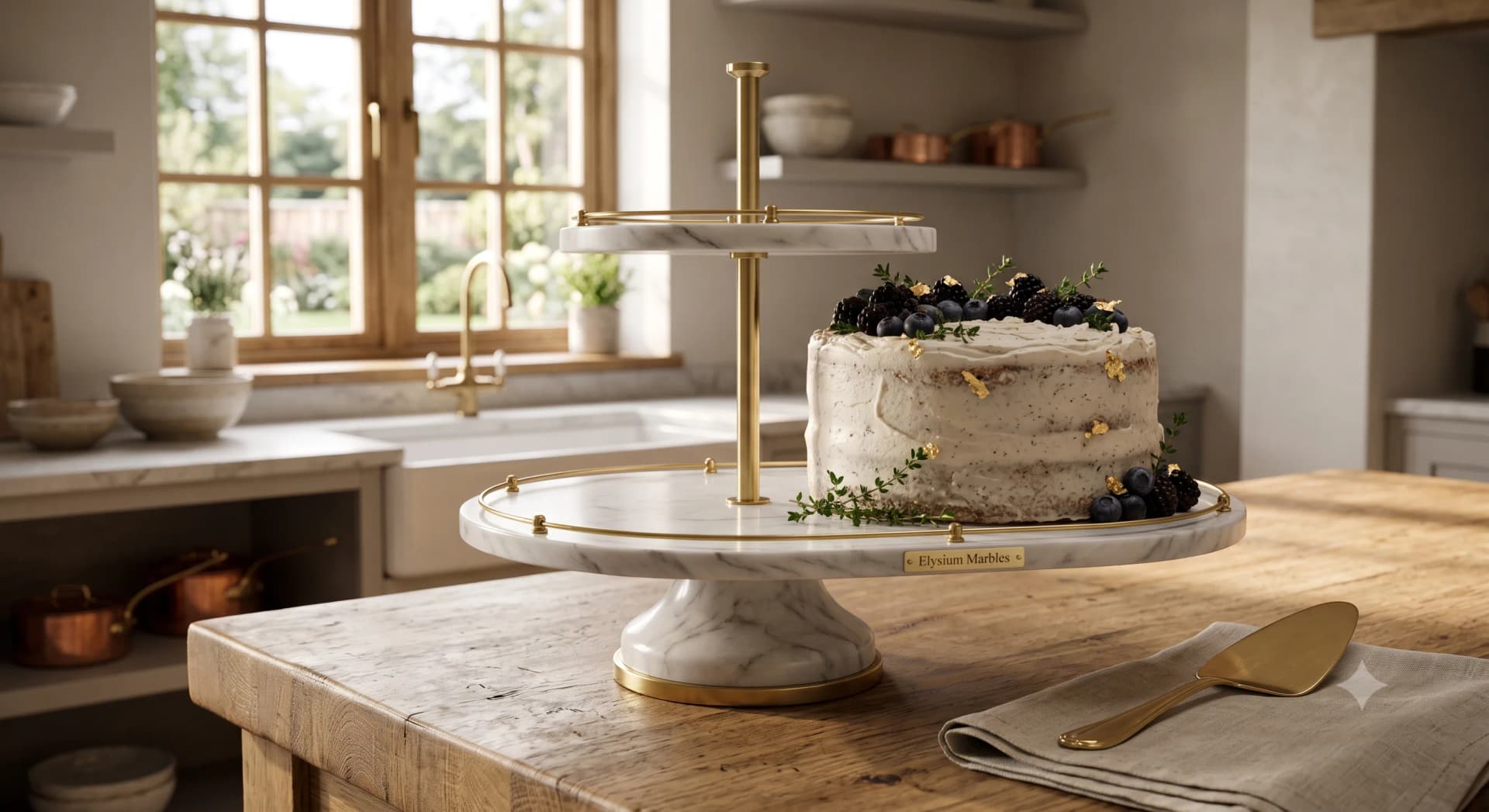 Siena Footed Cake Stand hand-carved from Carrara White marble